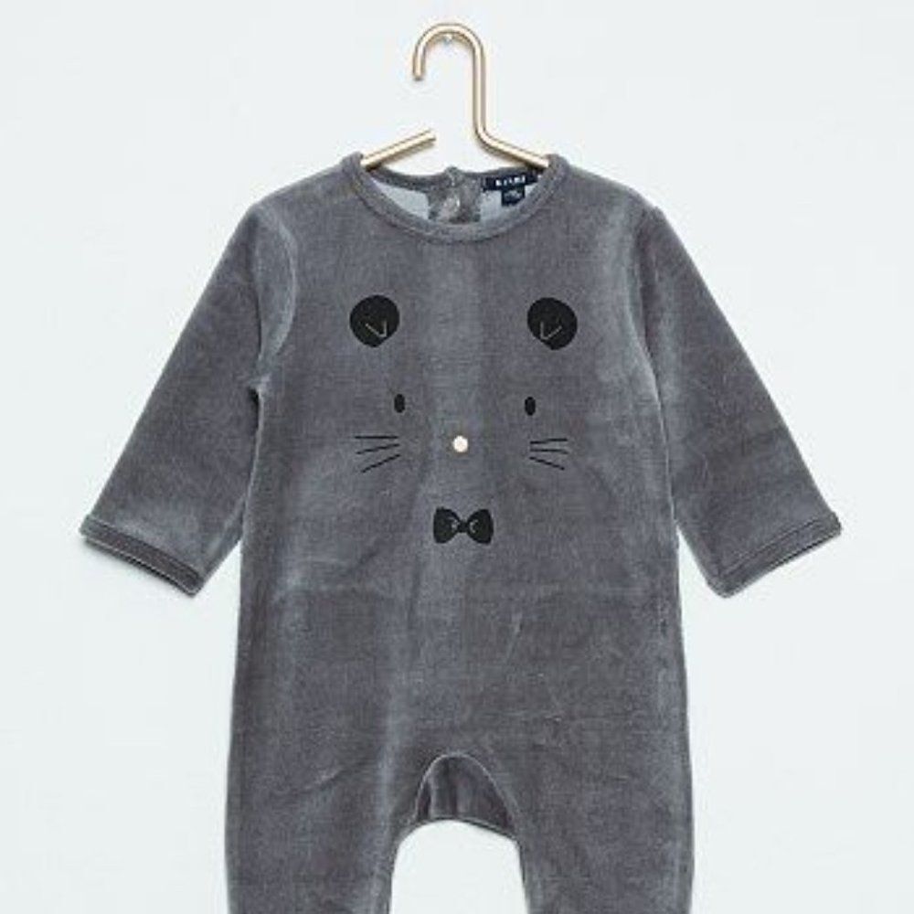 Kiabi Dark Grey Velour Mouse Face PJ's